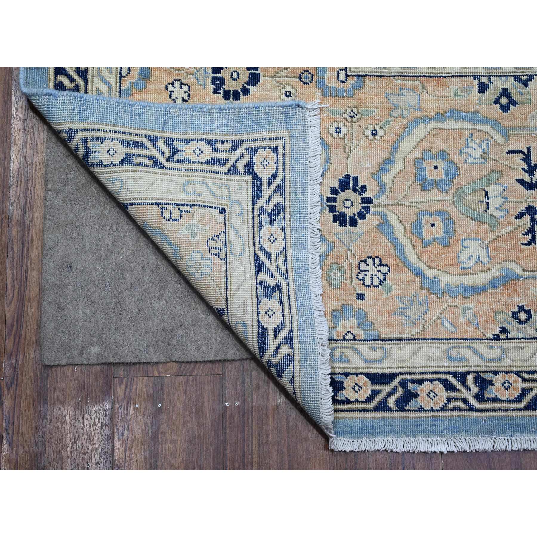 8'7"x12'2" Jeans Blue, Zero Pile, Sheared Low, Shaved Down, Heriz Flower Medallion Design, 100% Wool Hand Knotted, Oriental Rug HR89423 - Image 5