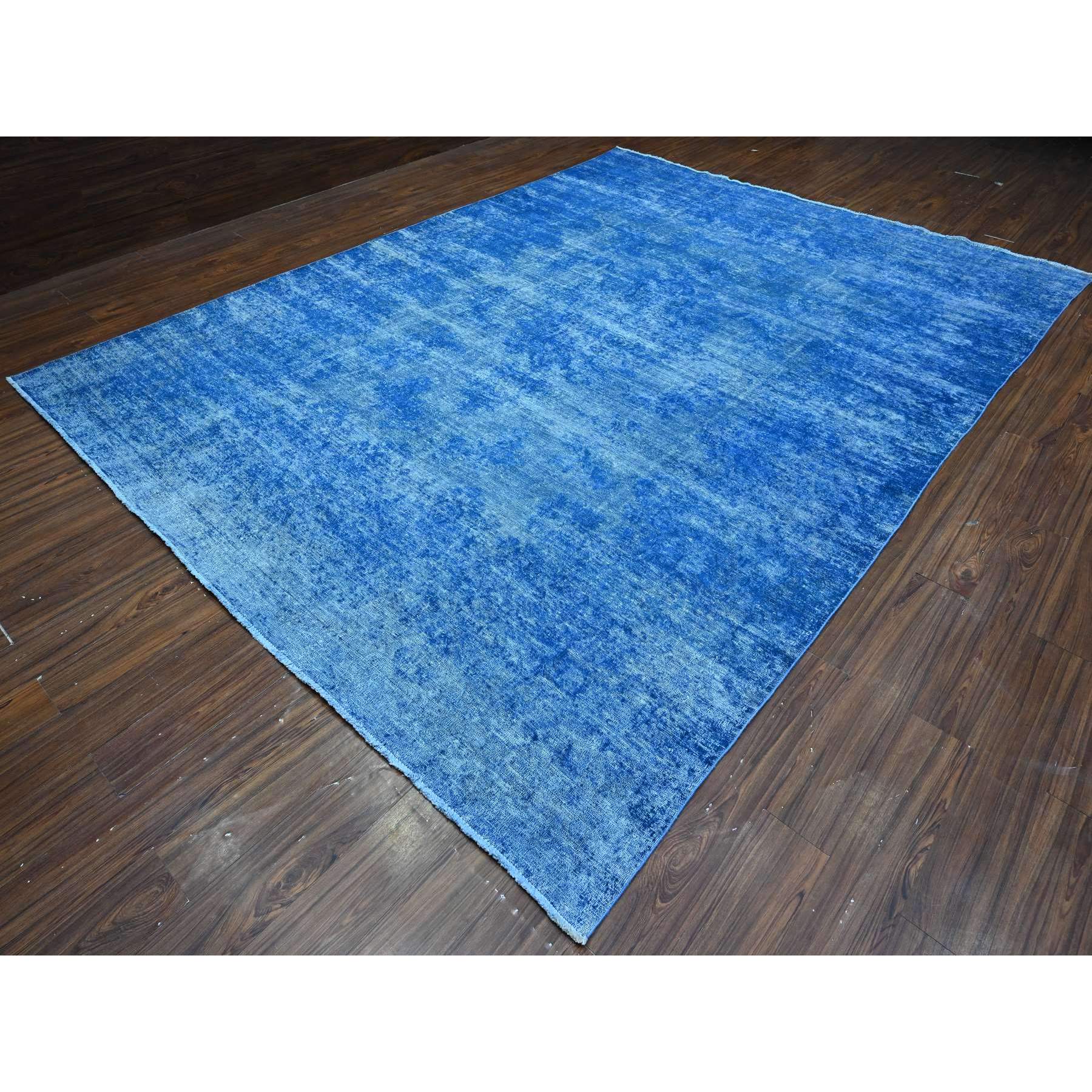 9'5"X12'10" Lapis Blue, Cleaned, Natural Wool, Hand Knotted, Broken Design Vintage Persian Kerman, Sides And Ends Secured Professionally, Distressed Oriental Rug HR89451 - Image 4