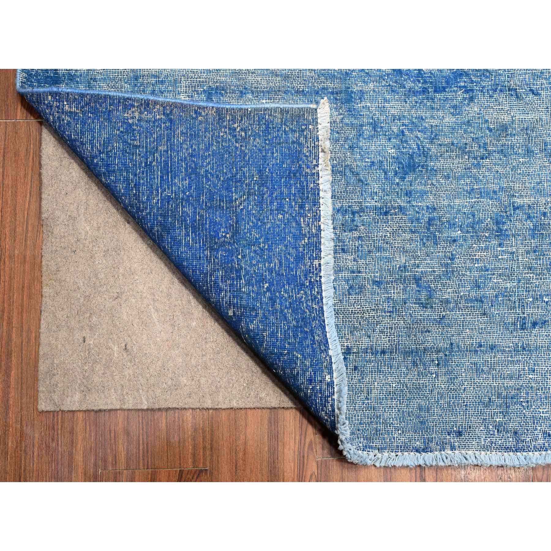 9'5"X12'10" Lapis Blue, Cleaned, Natural Wool, Hand Knotted, Broken Design Vintage Persian Kerman, Sides And Ends Secured Professionally, Distressed Oriental Rug HR89451 - Image 5