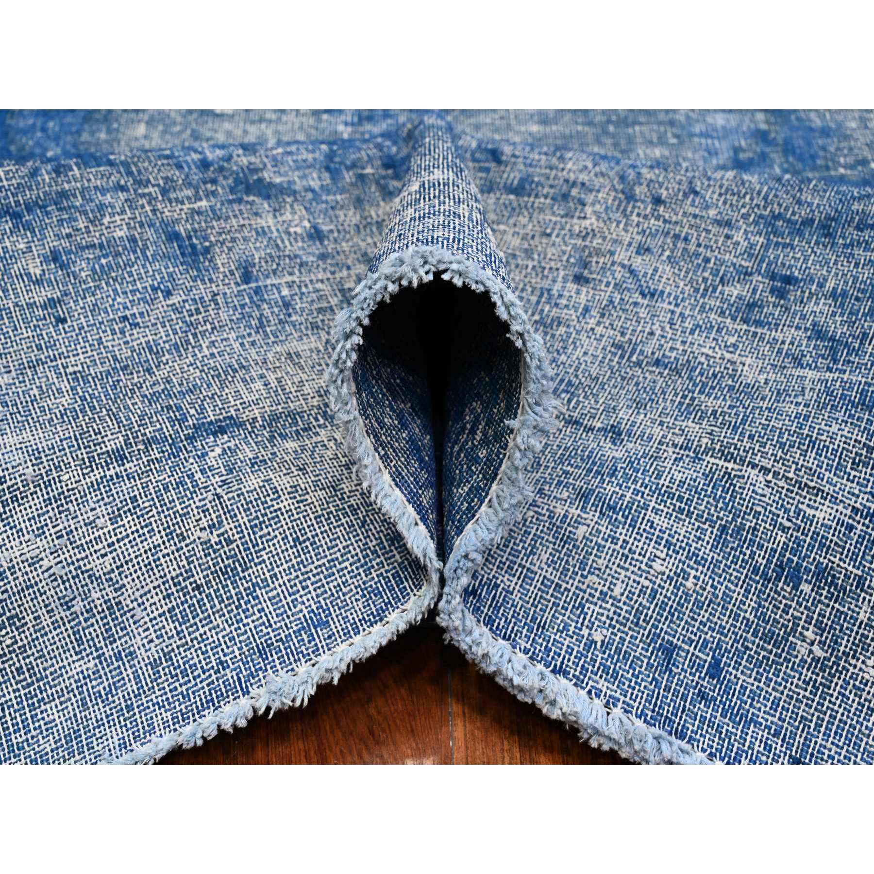 9'5"X12'10" Lapis Blue, Cleaned, Natural Wool, Hand Knotted, Broken Design Vintage Persian Kerman, Sides And Ends Secured Professionally, Distressed Oriental Rug HR89451 - Image 6