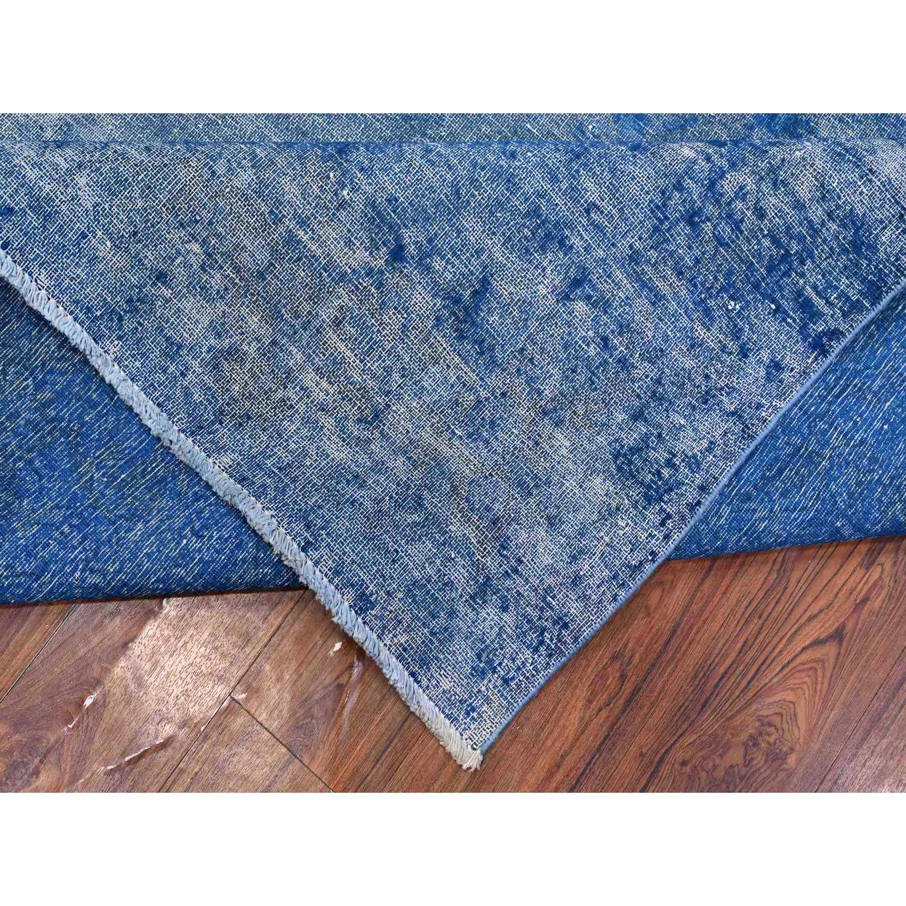 9'5"X12'10" Lapis Blue, Cleaned, Natural Wool, Hand Knotted, Broken Design Vintage Persian Kerman, Sides And Ends Secured Professionally, Distressed Oriental Rug HR89451 - Image 7