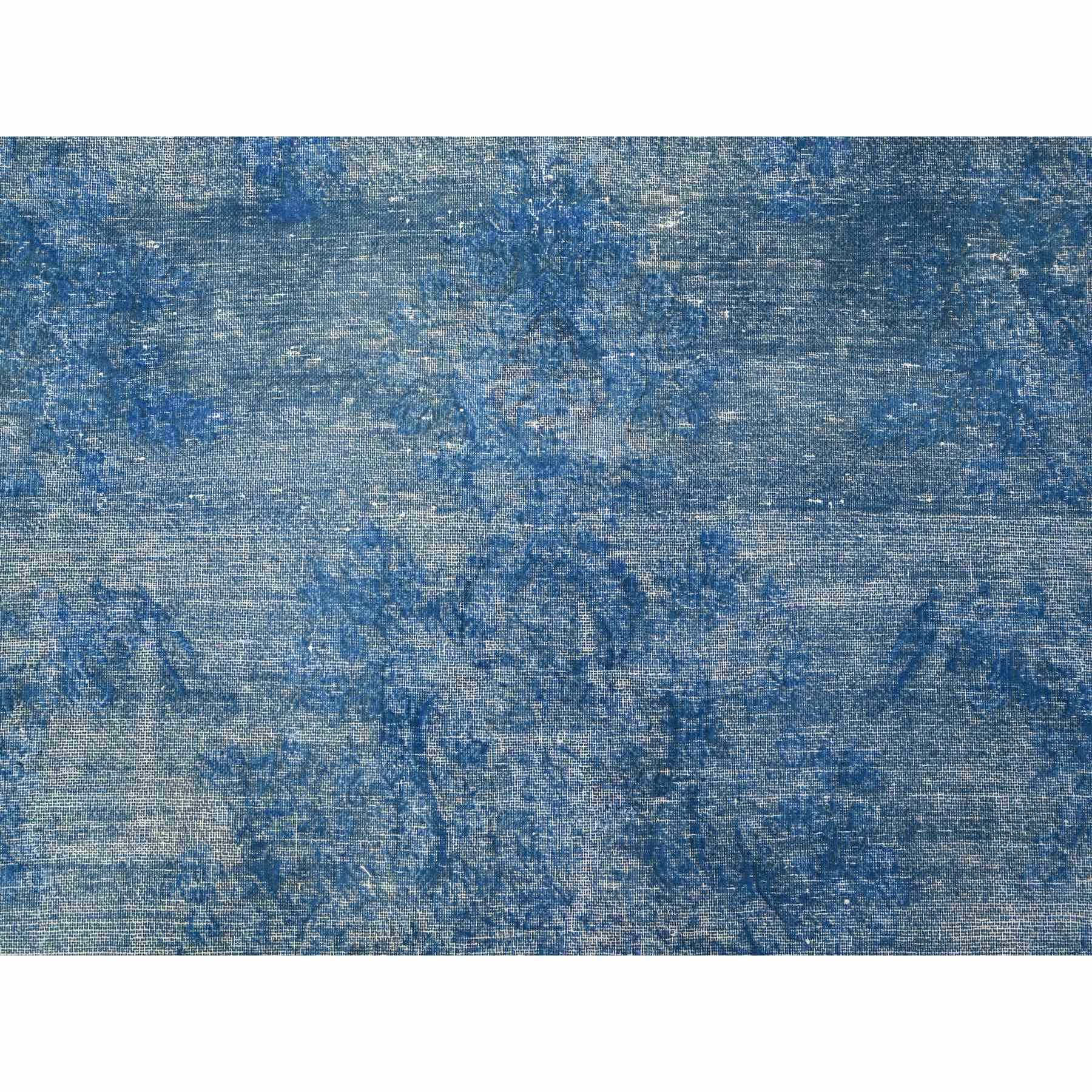 9'5"X12'10" Lapis Blue, Cleaned, Natural Wool, Hand Knotted, Broken Design Vintage Persian Kerman, Sides And Ends Secured Professionally, Distressed Oriental Rug HR89451 - Image 9