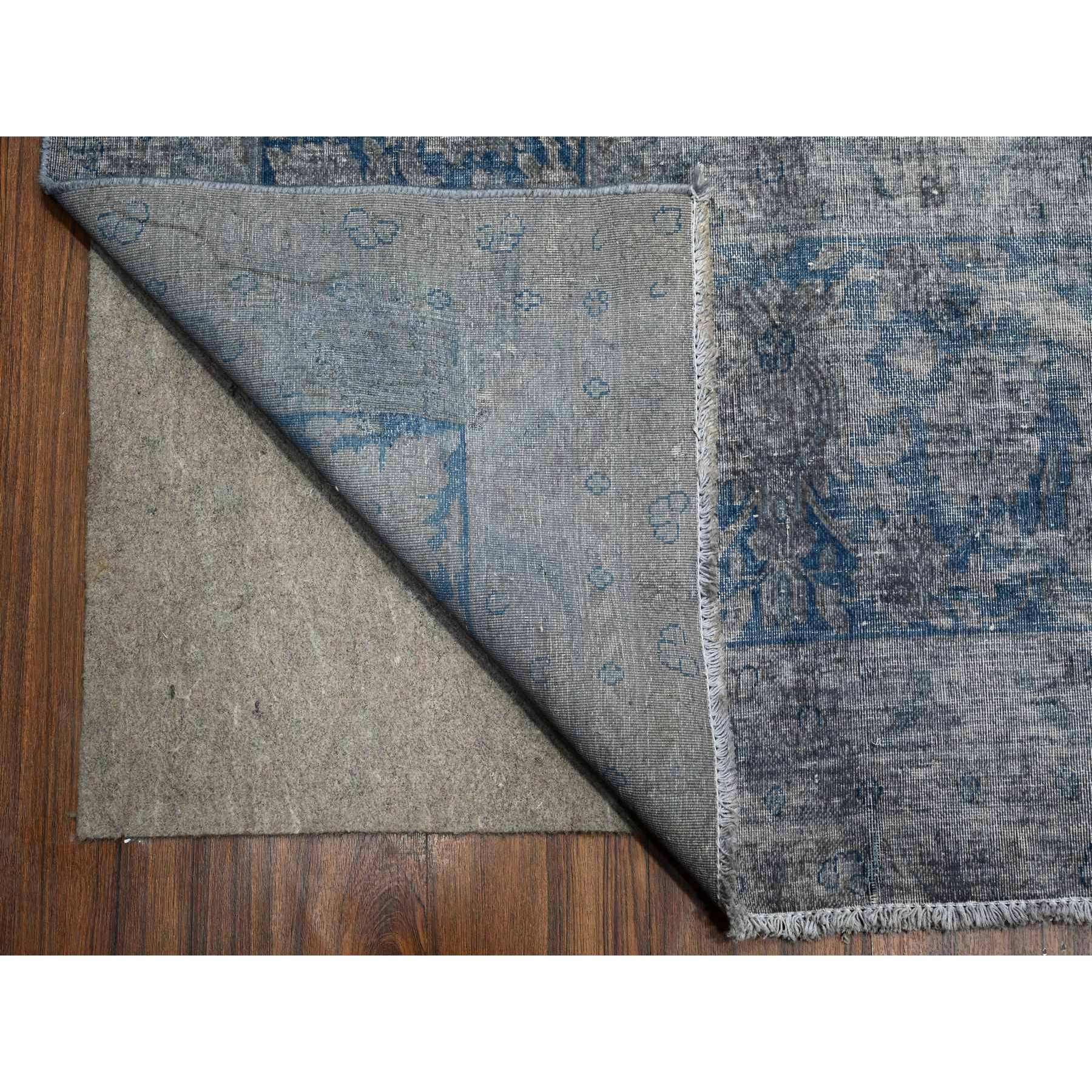 10'x13' Vintage Gray, Cropped Thin, Erased Medallions, Hand Knotted, All Wool Pile, Overdyed, Distressed And Worn Look, Vintage Persian Kerman, Clean And Soft, Oriental Rug HR89480 - Image 4