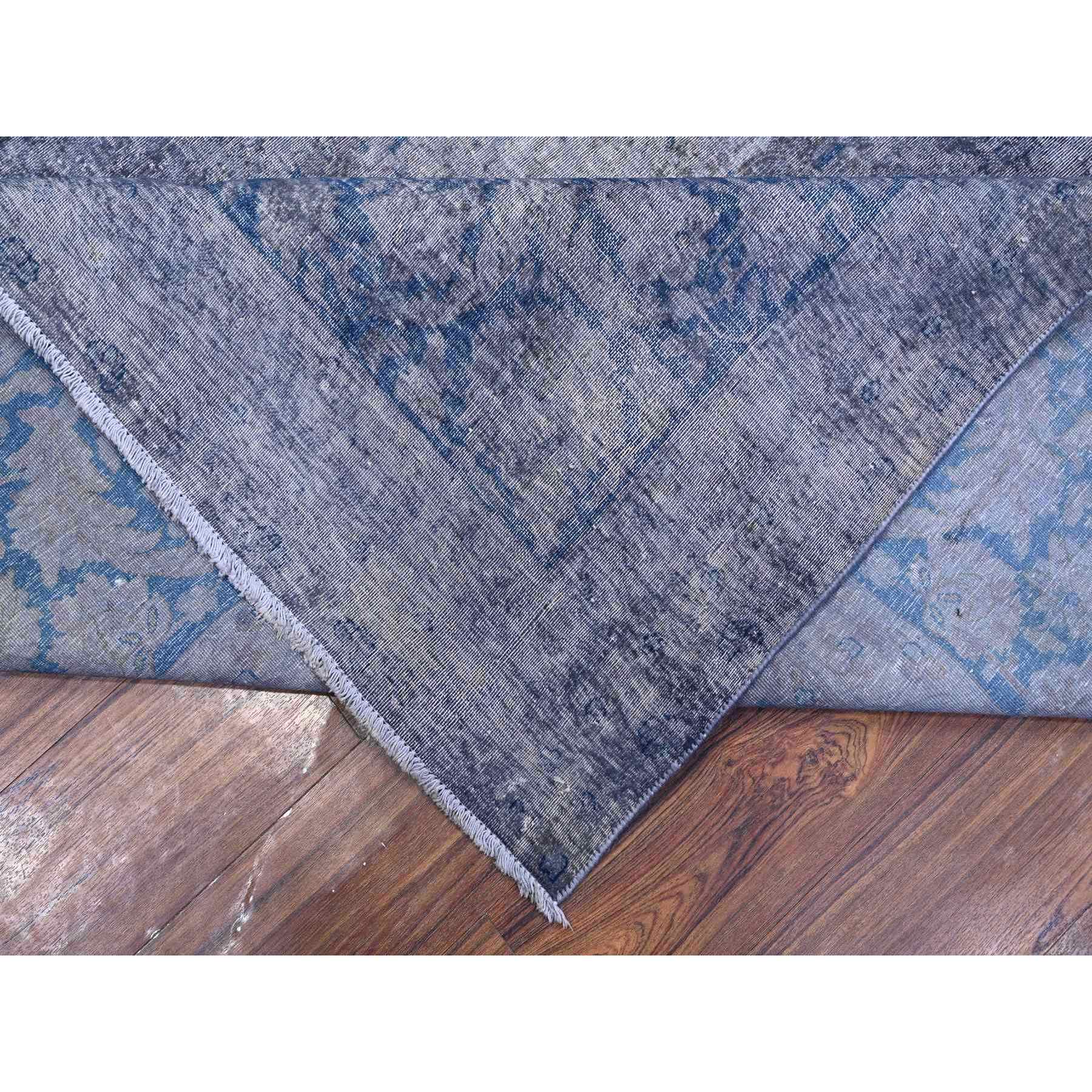 10'x13' Vintage Gray, Cropped Thin, Erased Medallions, Hand Knotted, All Wool Pile, Overdyed, Distressed And Worn Look, Vintage Persian Kerman, Clean And Soft, Oriental Rug HR89480 - Image 6