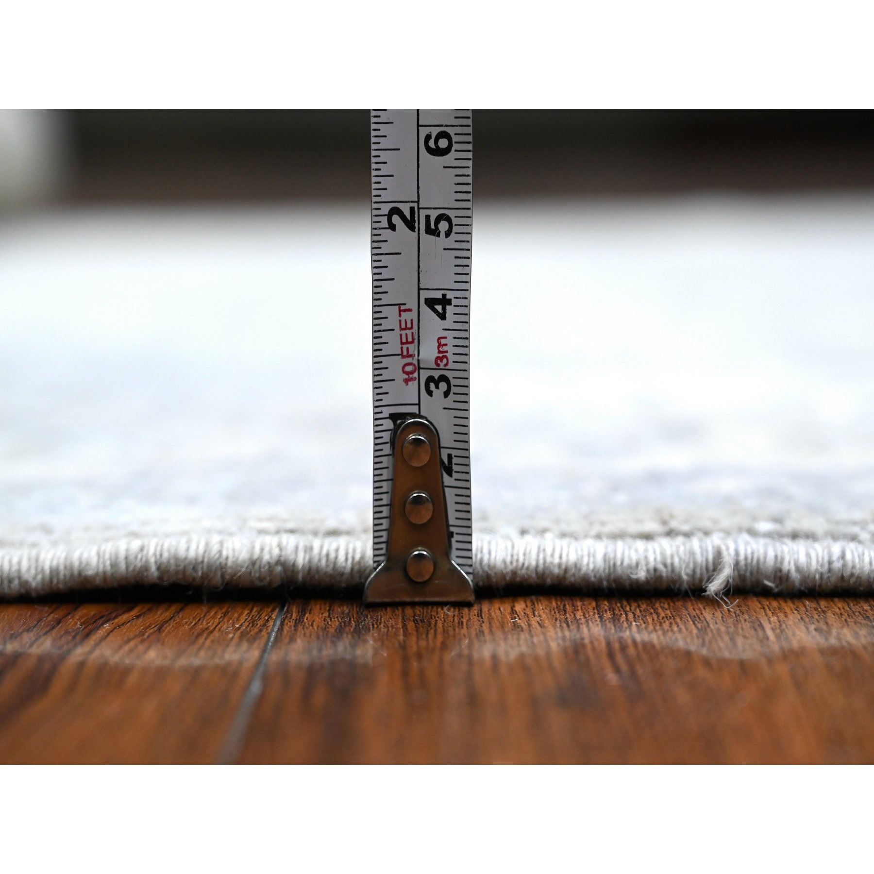 4'x9'9" Misty Gray, Densely Woven, Soft And Velvety Wool, Hand Knotted, Vegetable Dyes, Fine Peshawar with Ziegler Mahal Design, Wide Runner Oriental Rug HR89496 - Image 5