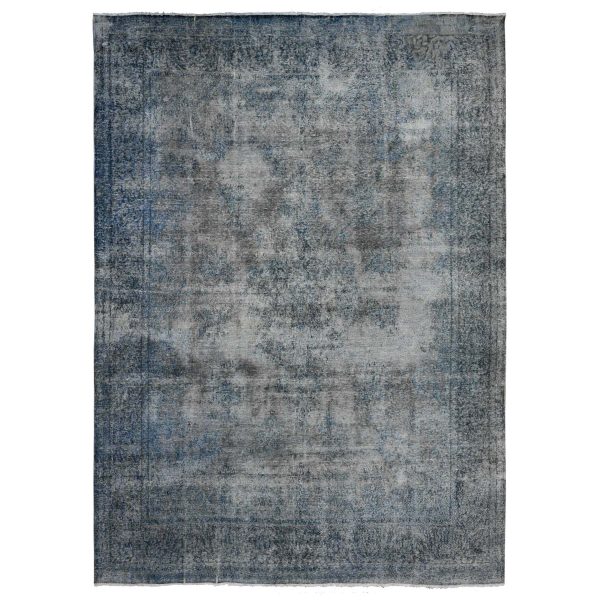 9'8"x13'3" Jet Gray, Cropped Thin Vintage Persian Kerman, Sides And Edges Secured, Cleaned Soft Wool, Distressed Feel, Hand Knotted Oriental Rug HR89543