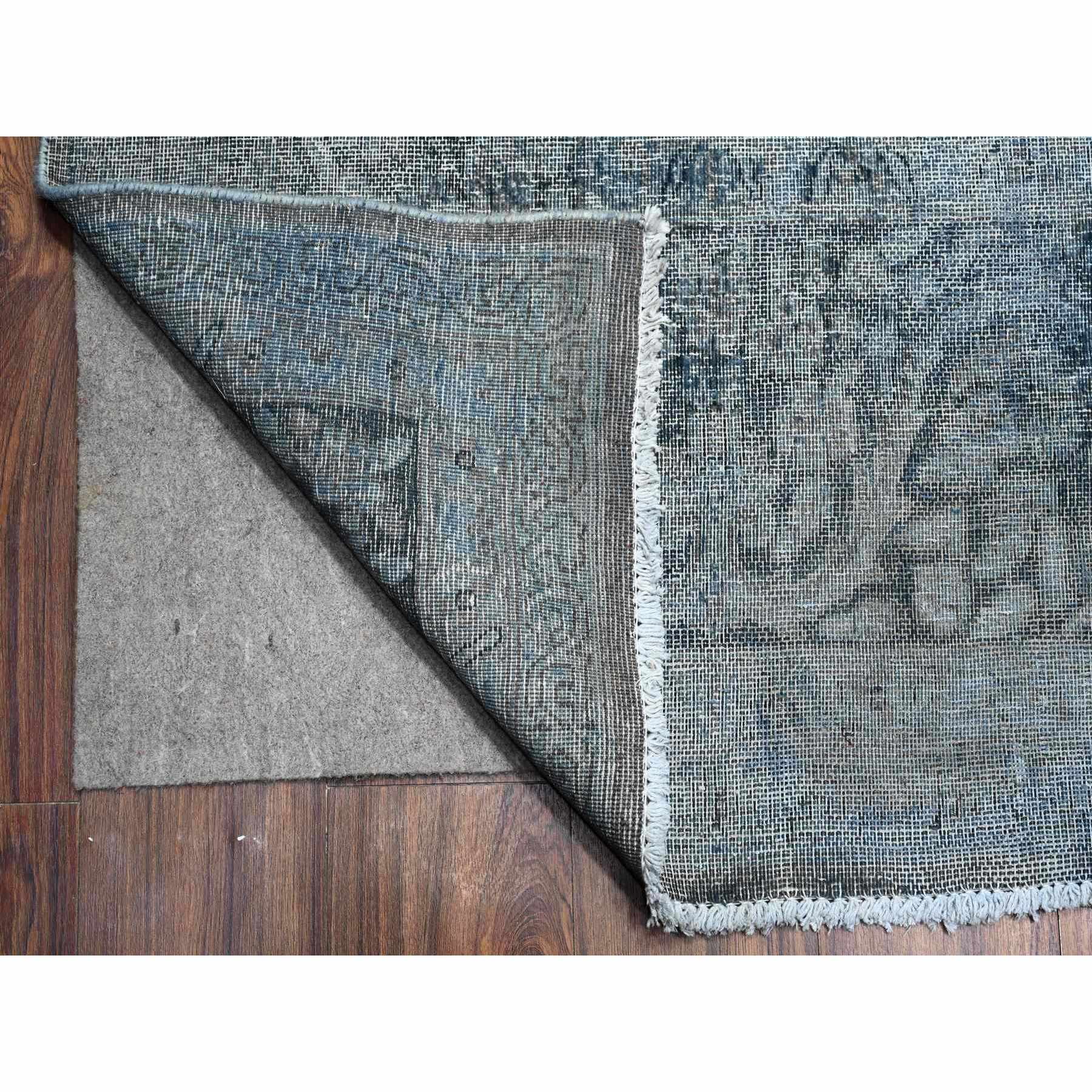 9'8"x13'3" Jet Gray, Cropped Thin Vintage Persian Kerman, Sides And Edges Secured, Cleaned Soft Wool, Distressed Feel, Hand Knotted Oriental Rug HR89543 - Image 5