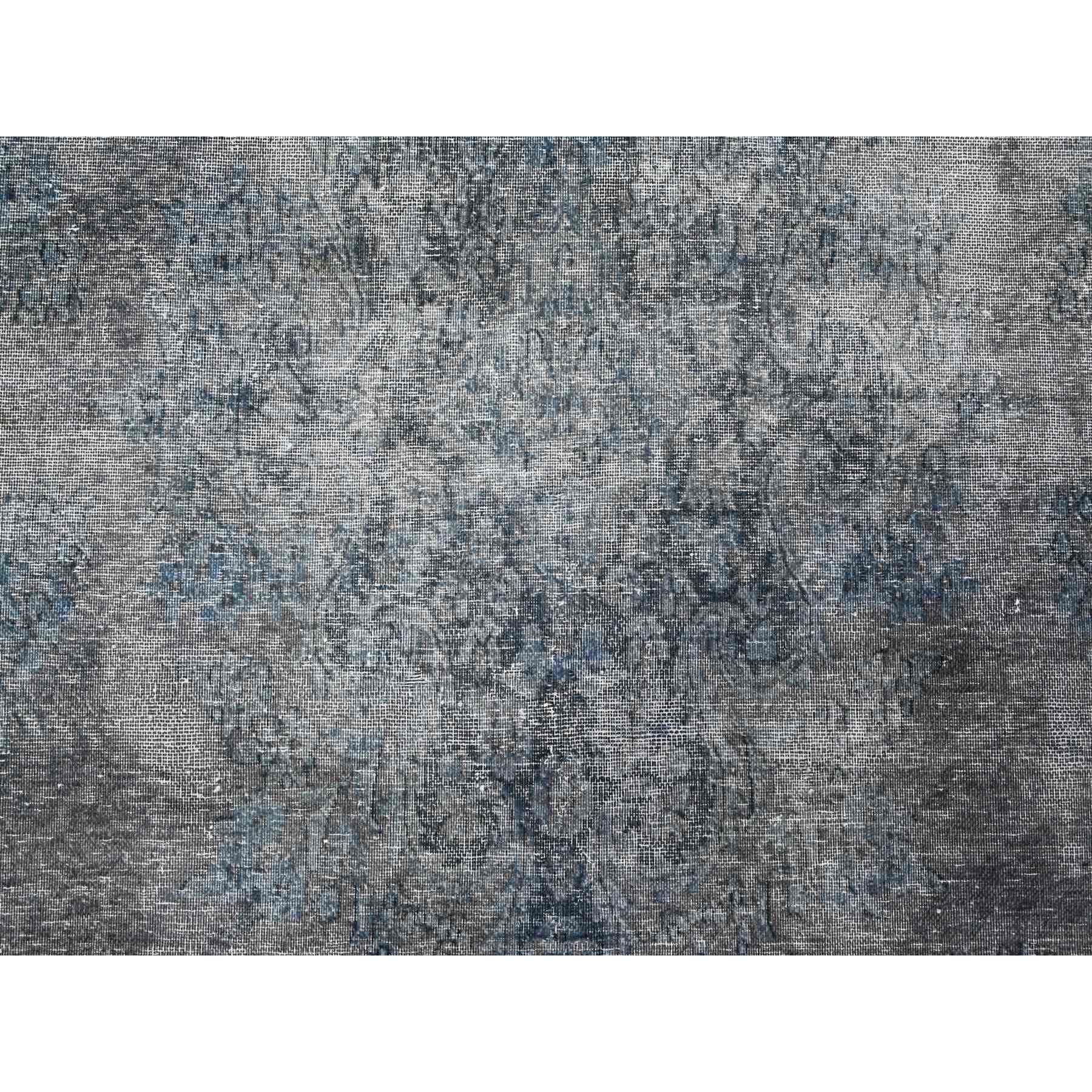 9'8"x13'3" Jet Gray, Cropped Thin Vintage Persian Kerman, Sides And Edges Secured, Cleaned Soft Wool, Distressed Feel, Hand Knotted Oriental Rug HR89543 - Image 9