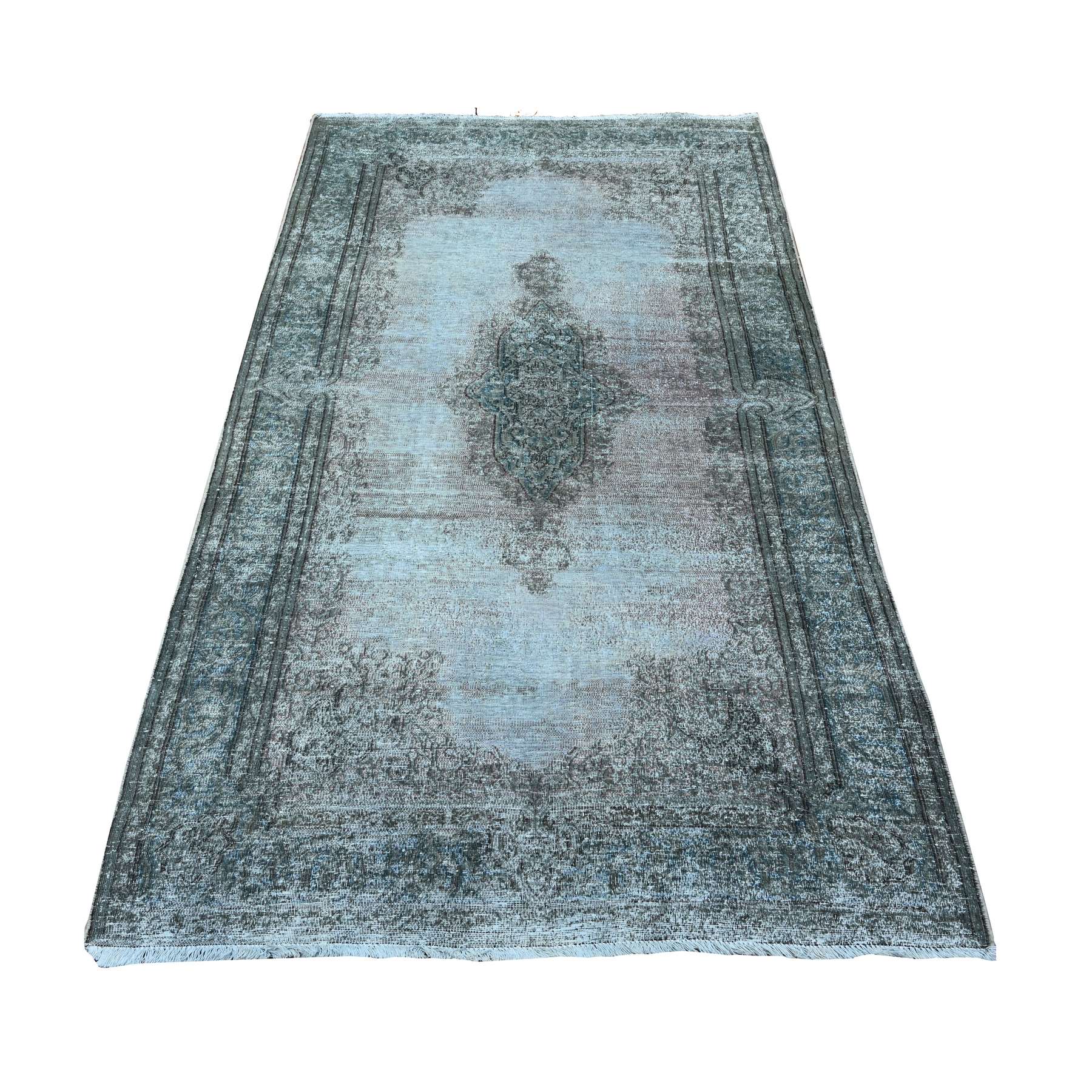 4'x7'1" Pastel Gray, Faded Design, Worn Soft Wool, Hand Knotted, Edges And Sides Professionally Secured, Clean Vintage Persian Kerman, Sheared Down, Oriental Rug HR89546