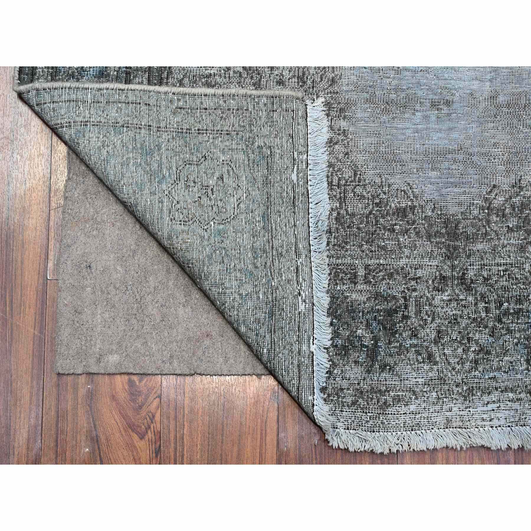 4'x7'1" Pastel Gray, Faded Design, Worn Soft Wool, Hand Knotted, Edges And Sides Professionally Secured, Clean Vintage Persian Kerman, Sheared Down, Oriental Rug HR89546 - Image 2