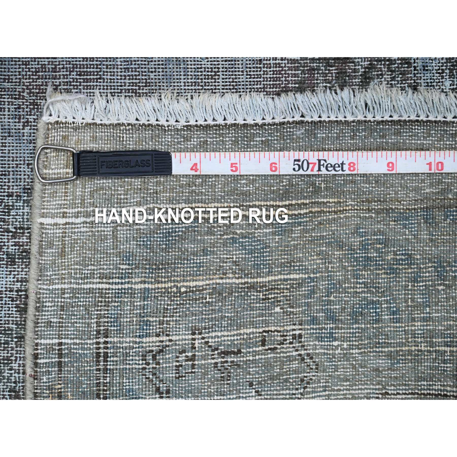 4'x7'1" Pastel Gray, Faded Design, Worn Soft Wool, Hand Knotted, Edges And Sides Professionally Secured, Clean Vintage Persian Kerman, Sheared Down, Oriental Rug HR89546 - Image 6