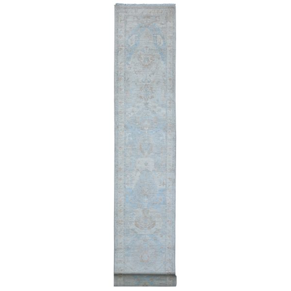 2'6"x18'10" Rustic Gray, Hand Knotted Natural Wool, Fine Aryana Peshawar, All Over Geometric Leaf Design, Vegetable Dyes, XL Runner Oriental Rug HR89602