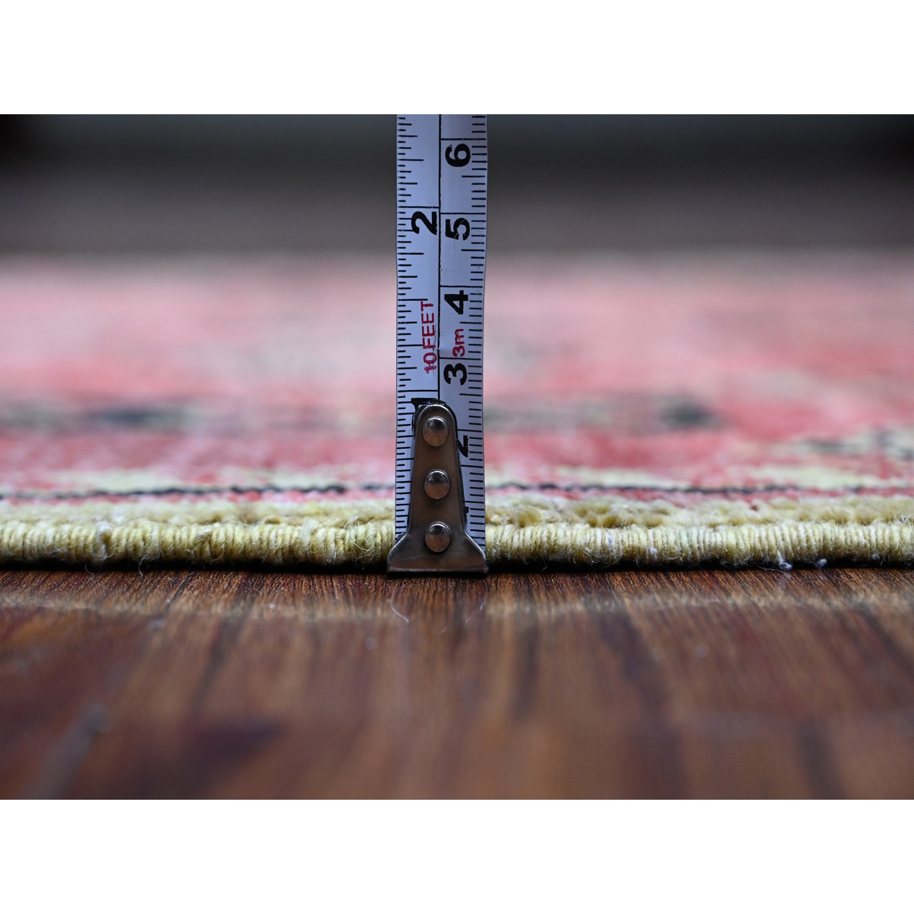 2'7"x11'2" Indian Red, Pure And Soft Wool, Densely Woven, Hand Knotted Geometric Pattern, Peshawar With Berber Influence, Vegetable Dyes, Runner Oriental Rug HR89615 - Image 5
