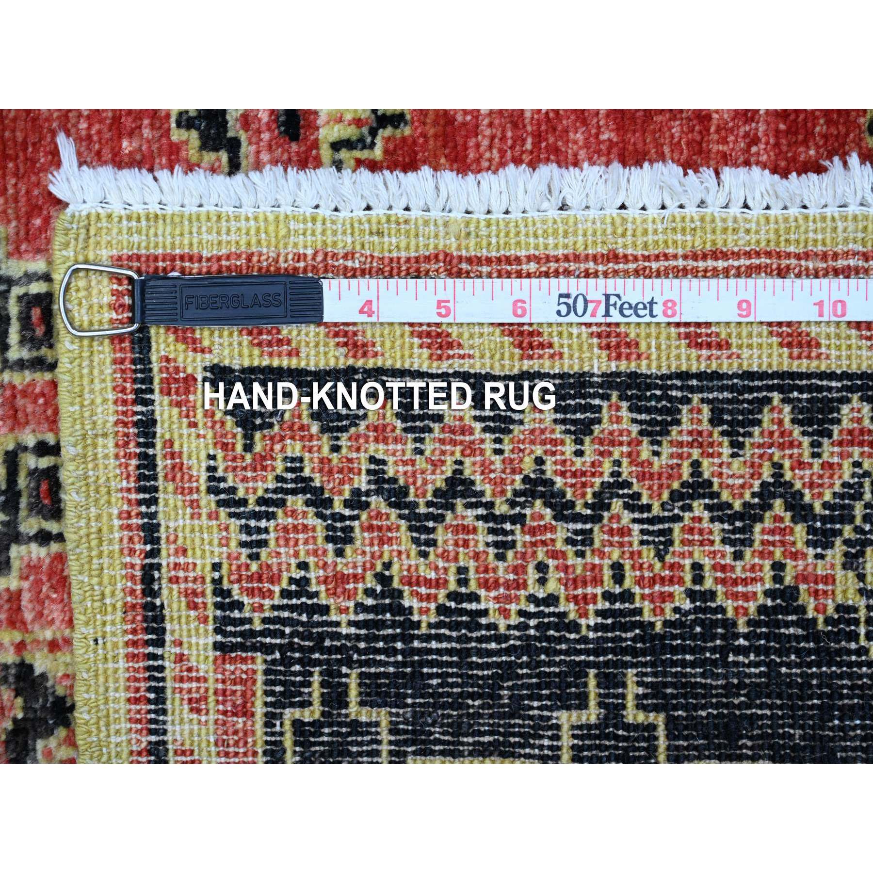 2'7"x11'2" Indian Red, Pure And Soft Wool, Densely Woven, Hand Knotted Geometric Pattern, Peshawar With Berber Influence, Vegetable Dyes, Runner Oriental Rug HR89615 - Image 6