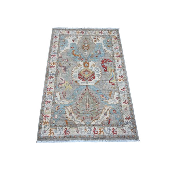 3'x4'8" Rhino Gray, Organic Wool, Hand Knotted, Natural Dyes, Fine Aryana Peshawar With All Over Geometric Leaf Design, Oriental Rug HR89623