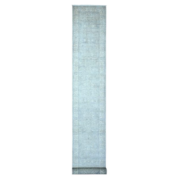 2'5"x17'10" Harbor Gray, Soft Wool, Natural Dyes, Denser Weave, Hand Knotted, Fine Peshawar with Ziegler Mahal Design Runner, XL Oriental Rug HR89625