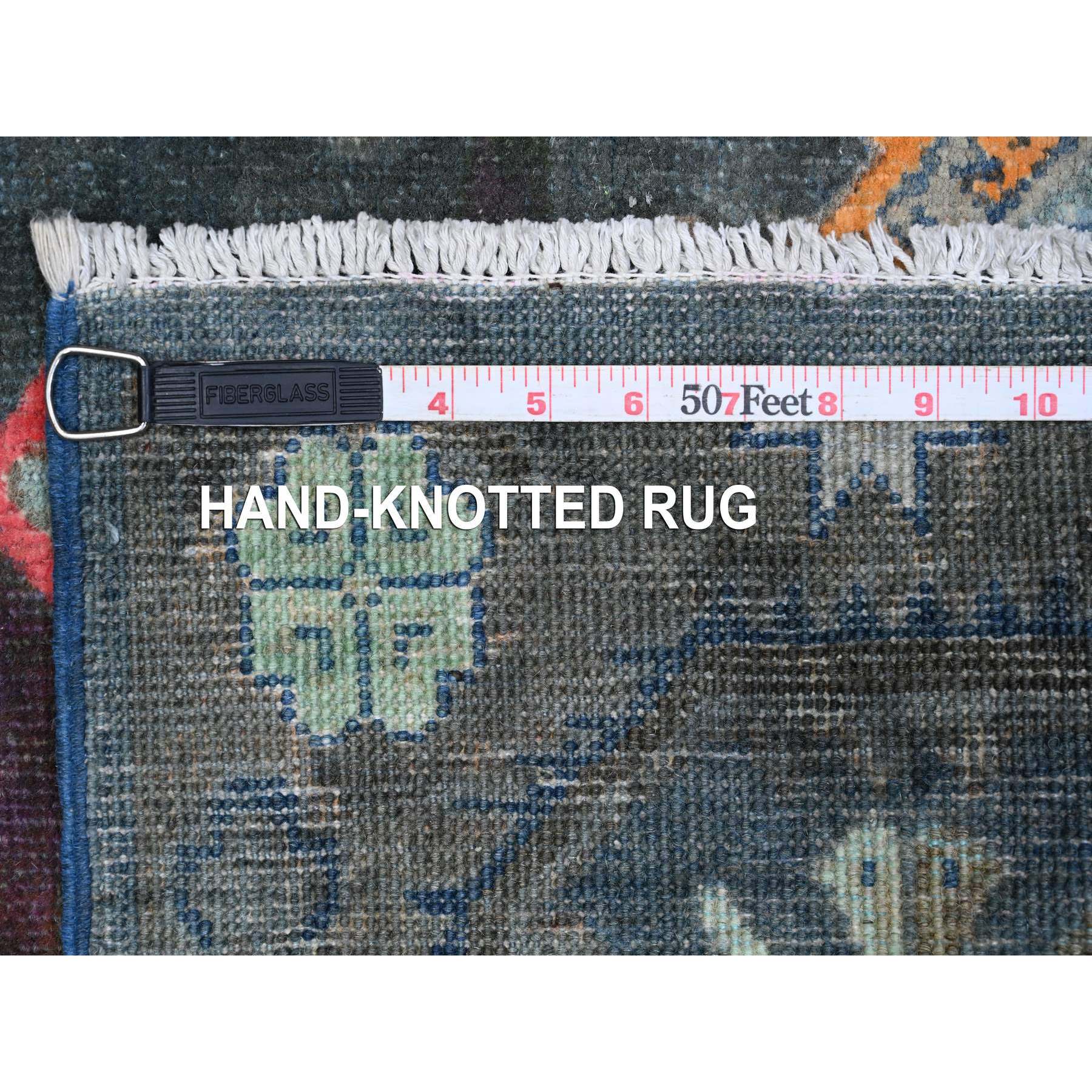 3'2"x5' Space Black, Fusion Kazak With Colorful Caucasian Elements All Over Design, All Wool, Hand Knotted Oriental Rug HR89712 - Image 6