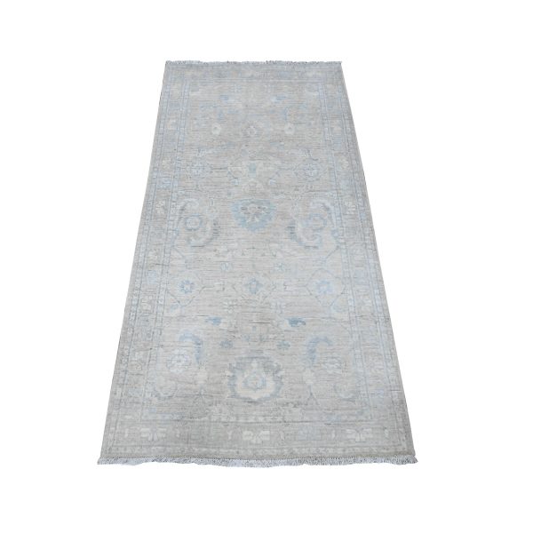 2'9"x5'6" Gainsboro Gray, Hand Knotted, Natural Dyes, White Wash Peshawar With Heriz All Over Design, Soft And Velvety Wool, Fine Aryana Short Runner Oriental Rug HR89718