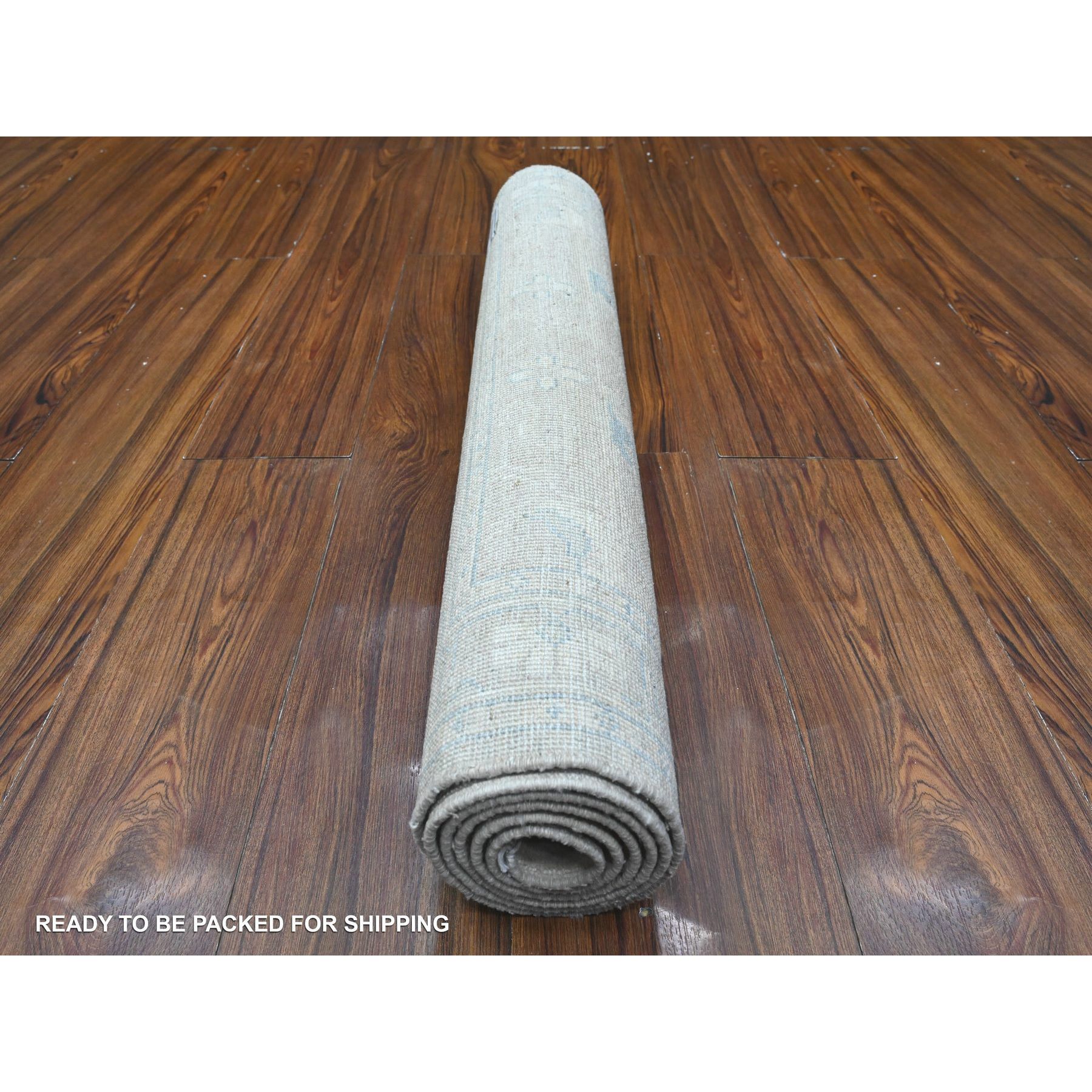 2'9"x5'6" Gainsboro Gray, Hand Knotted, Natural Dyes, White Wash Peshawar With Heriz All Over Design, Soft And Velvety Wool, Fine Aryana Short Runner Oriental Rug HR89718 - Image 4