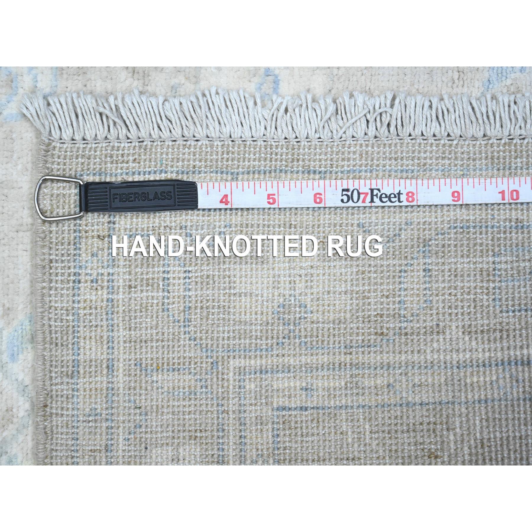 2'9"x5'6" Gainsboro Gray, Hand Knotted, Natural Dyes, White Wash Peshawar With Heriz All Over Design, Soft And Velvety Wool, Fine Aryana Short Runner Oriental Rug HR89718 - Image 6