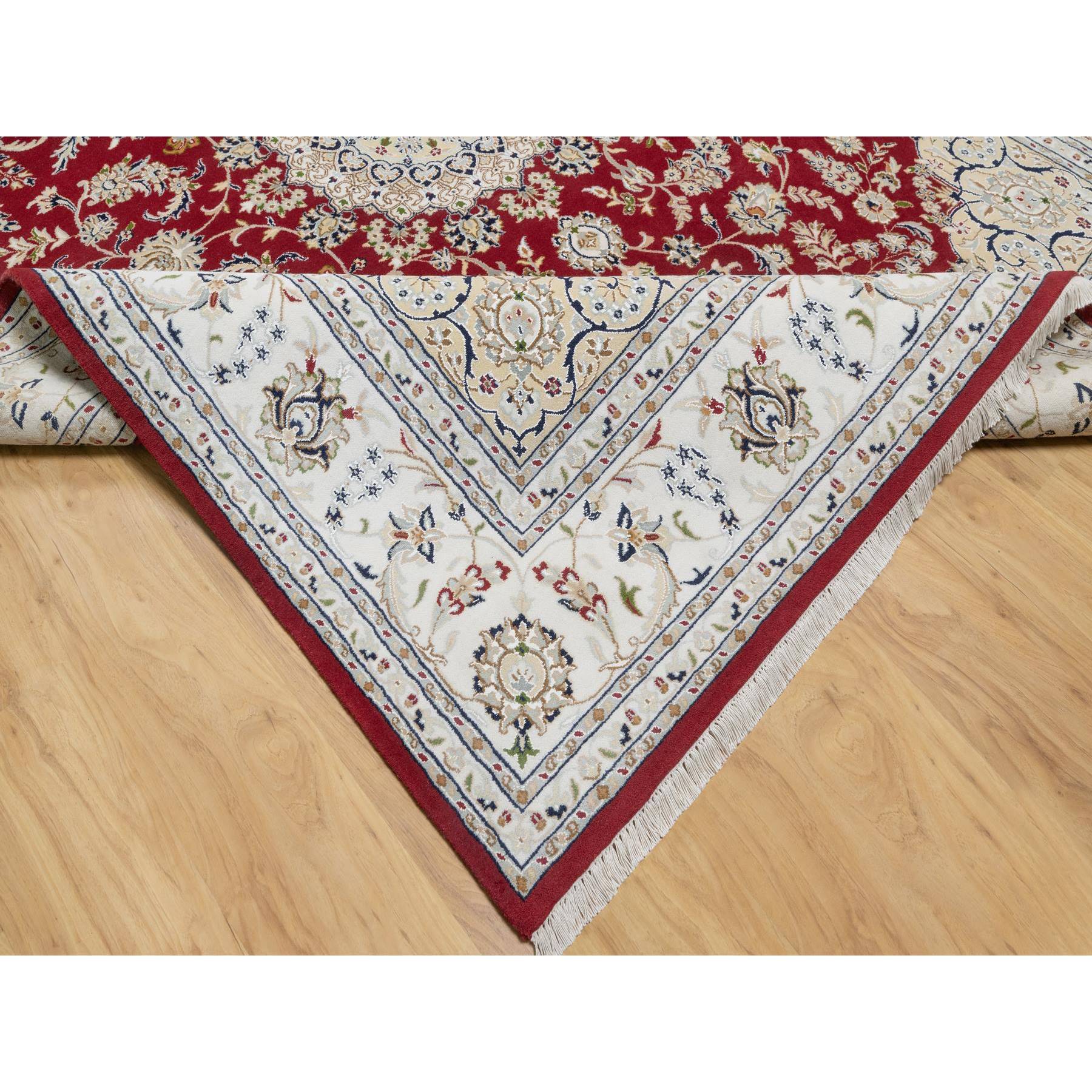 7'10"x10'3" Falu Red, Wool and Silk, 250 KPSI, Nain with Center Medallion Flower Design, Hand Knotted, Oriental Rug HR90854 - Image 6