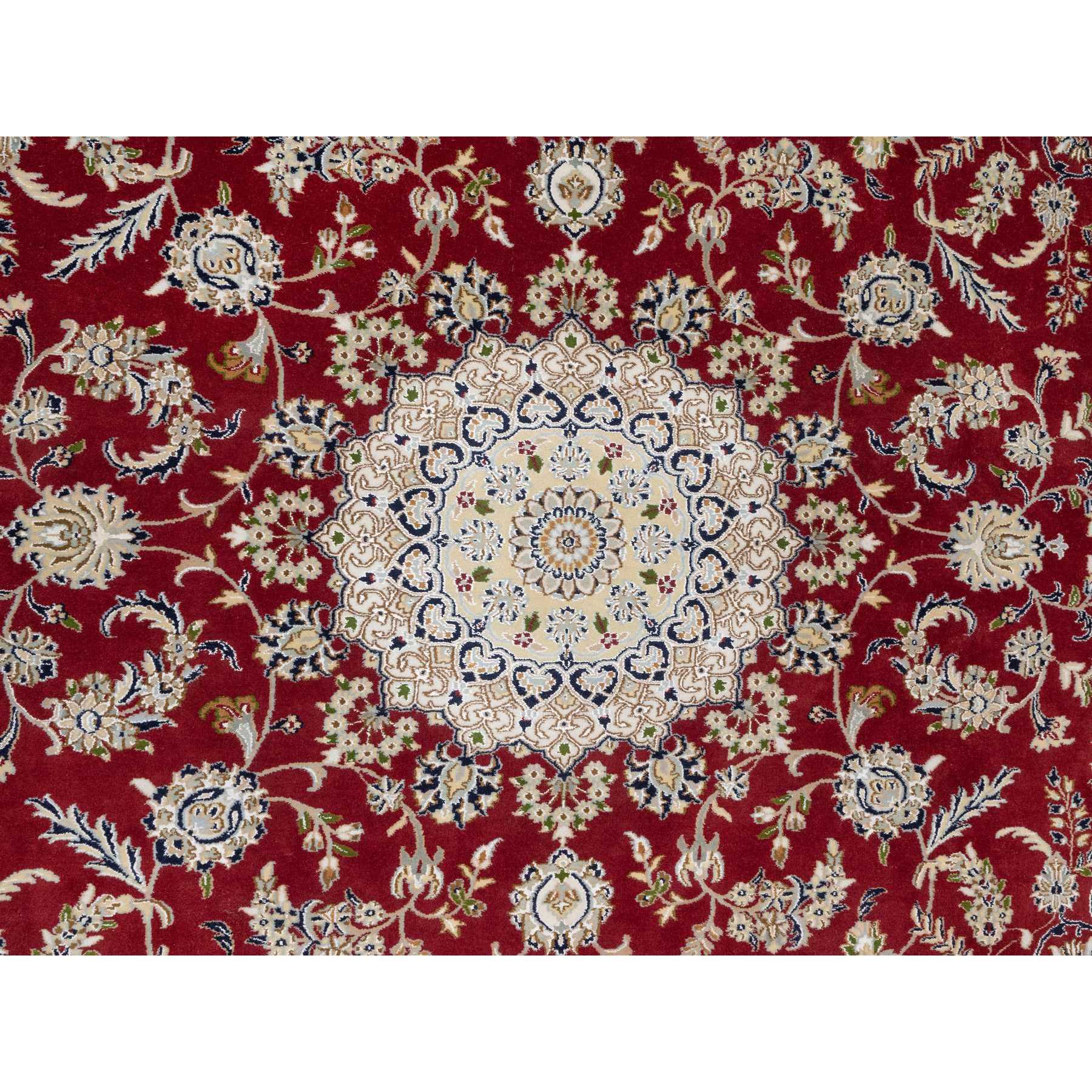 7'10"x10'3" Falu Red, Wool and Silk, 250 KPSI, Nain with Center Medallion Flower Design, Hand Knotted, Oriental Rug HR90854 - Image 8