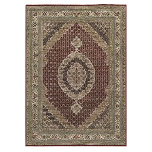 8'10"x12'4" Wine Red, 250 KPSI, Hand Knotted, Super Mahi with Large Medallion, Wool and Silk, Oriental Rug HR90856