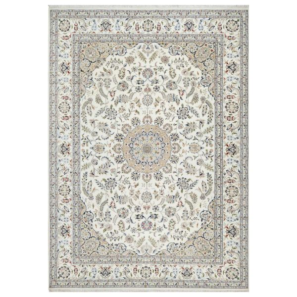 9'9"x13'9" Spring White, 250 KPSI, Nain with Center Motif Flower Design, Wool and Silk, Hand Knotted, Oriental Rug HR90871