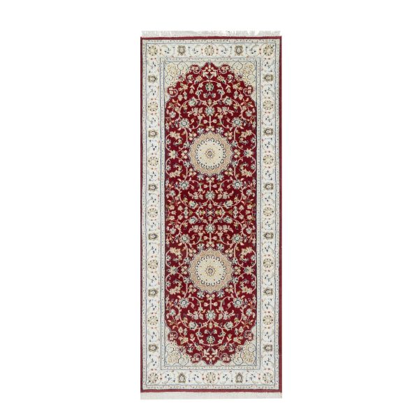 2'8"x6'8" Rosewood Red, Wool and Silk, Nain with Center Medallion Flower Design, Hand Knotted, 250 KPSI, Oriental Rug HR90882