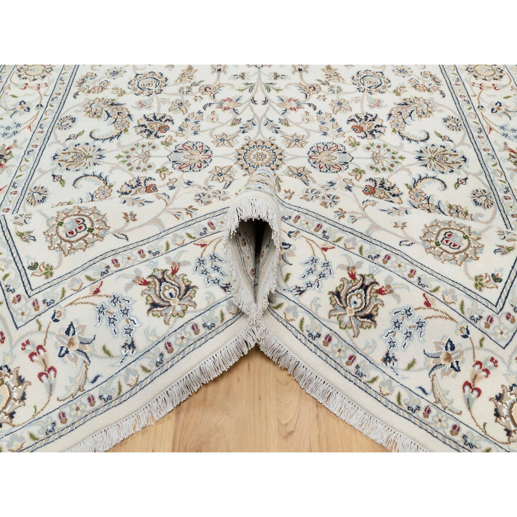 5'10"x9'1" Natural White, Hand Knotted, Nain All Over Floral Design, 250 KPSI, Wool and Silk, Oriental Rug HR90896 - Image 5