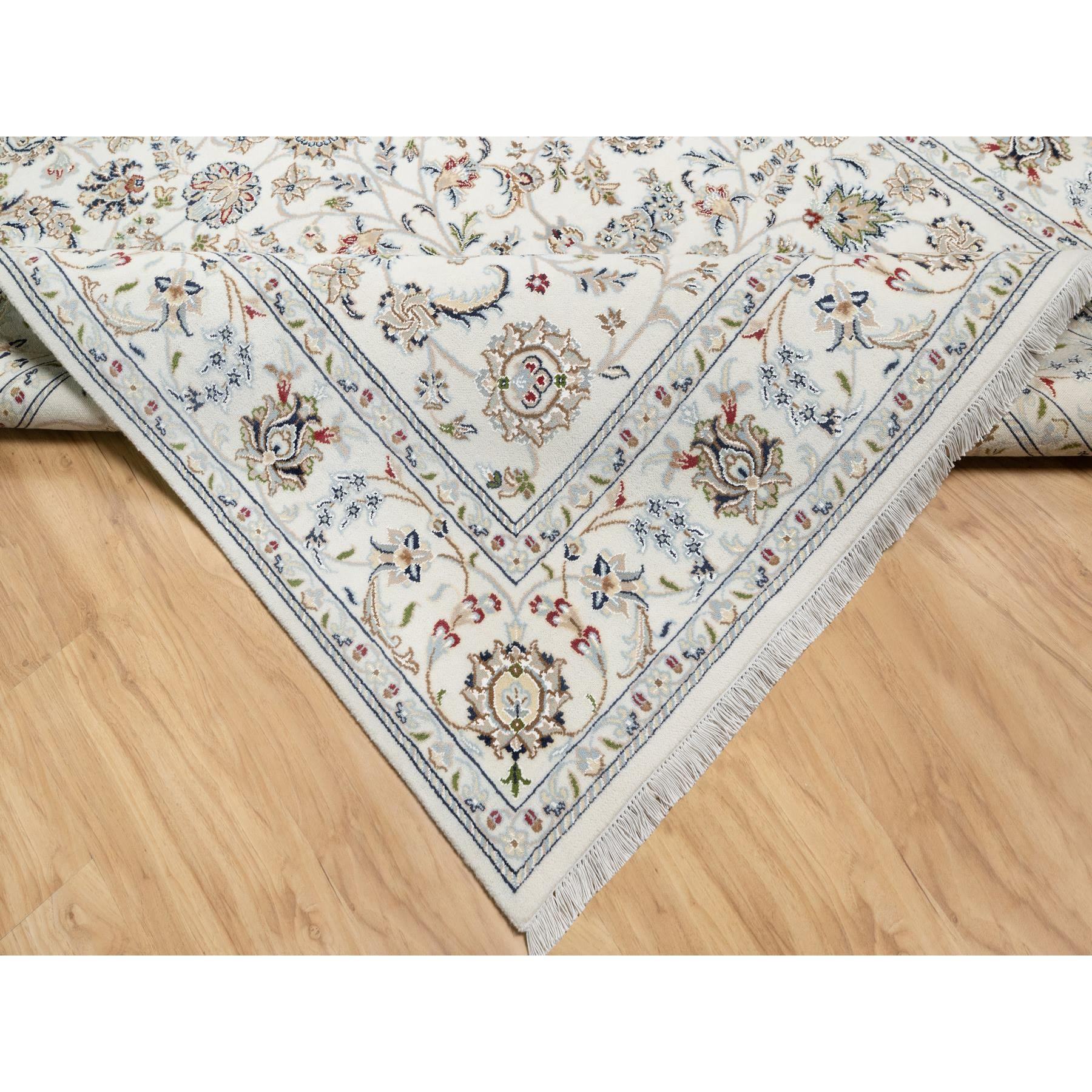 5'10"x9'1" Natural White, Hand Knotted, Nain All Over Floral Design, 250 KPSI, Wool and Silk, Oriental Rug HR90896 - Image 6