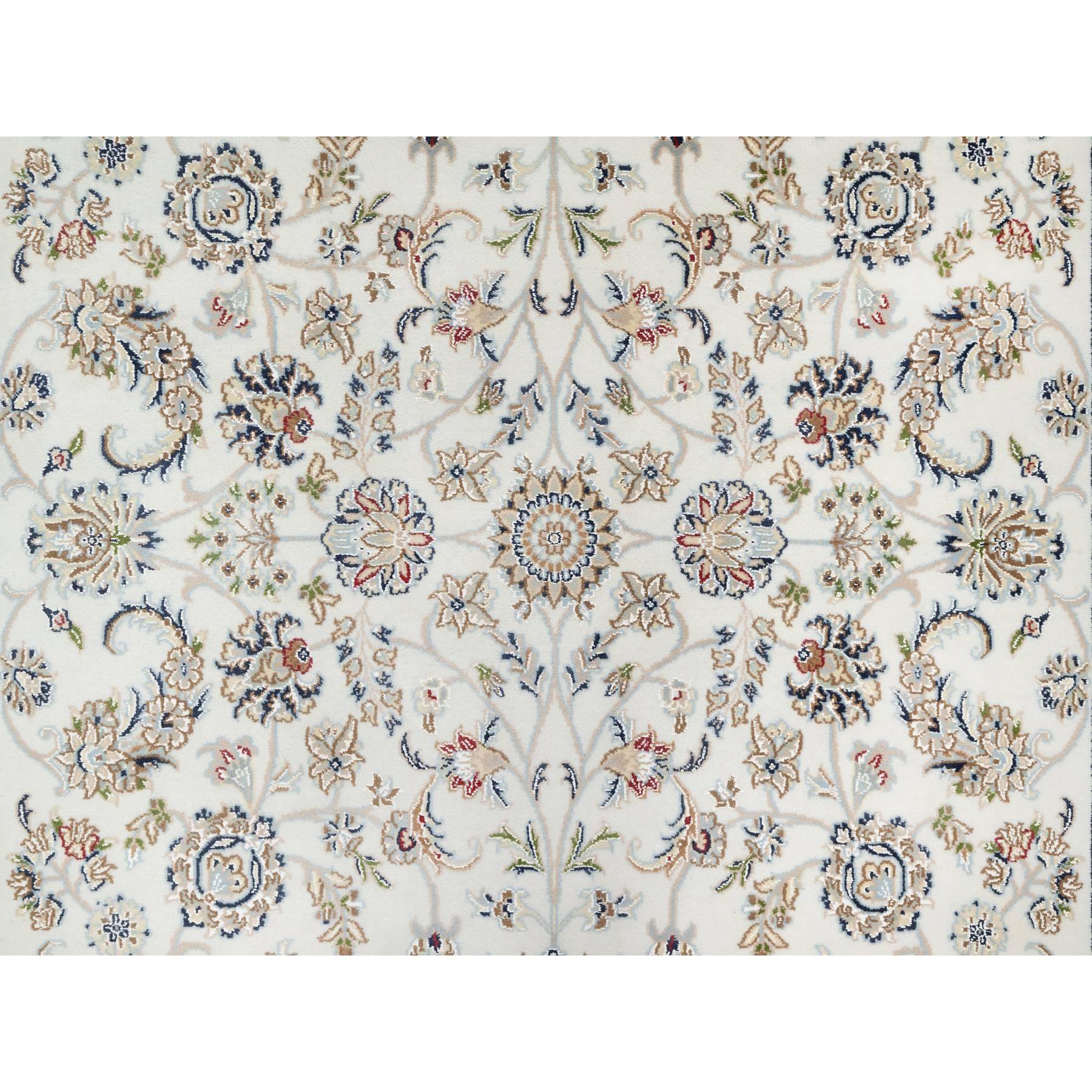 5'10"x9'1" Natural White, Hand Knotted, Nain All Over Floral Design, 250 KPSI, Wool and Silk, Oriental Rug HR90896 - Image 8