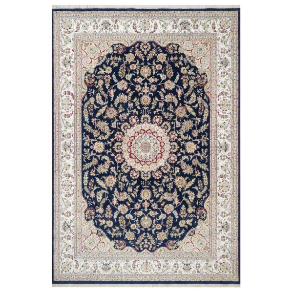 9'8"x14'2" Vulcan Blue, Hand Knotted, Nain with Center Medallion Flower Design, 250 KPSI, Wool and Silk, Oriental Rug HR90899