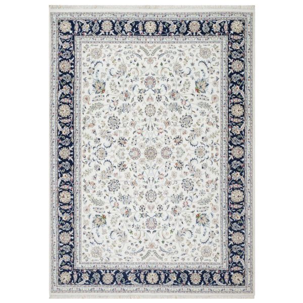 8'7"x12' Spring White, Wool and Silk, Nain All Over Flower Design, 250 KPSI, Hand Knotted, Oriental Rug HR90900