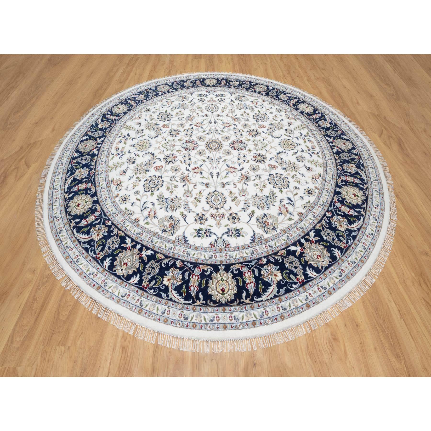 9'9"x9'9" Rice White, Hand Knotted, Wool and Silk, Nain All Over Flower Design, 250 KPSI, Oriental Rug HR90907 - Image 2