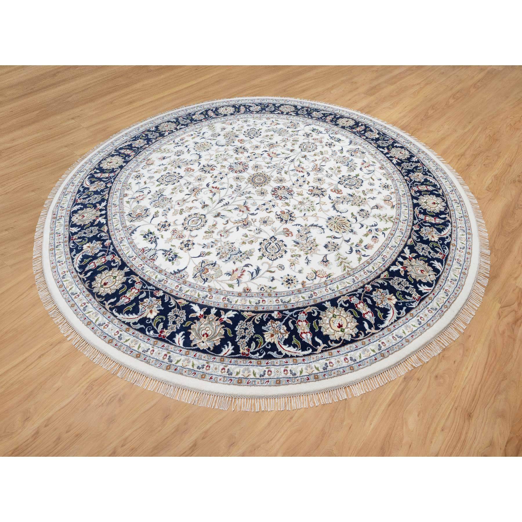 9'9"x9'9" Rice White, Hand Knotted, Wool and Silk, Nain All Over Flower Design, 250 KPSI, Oriental Rug HR90907 - Image 3