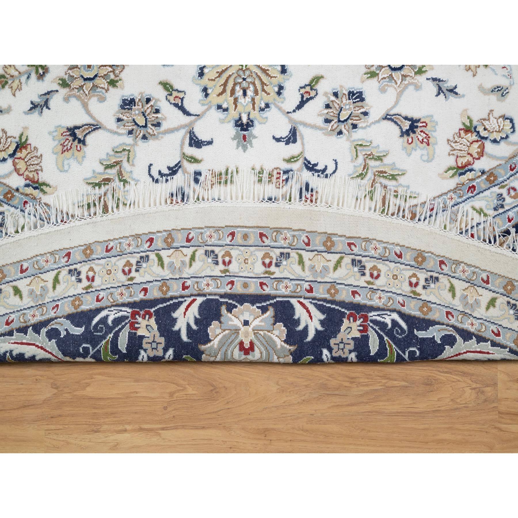 9'9"x9'9" Rice White, Hand Knotted, Wool and Silk, Nain All Over Flower Design, 250 KPSI, Oriental Rug HR90907 - Image 4