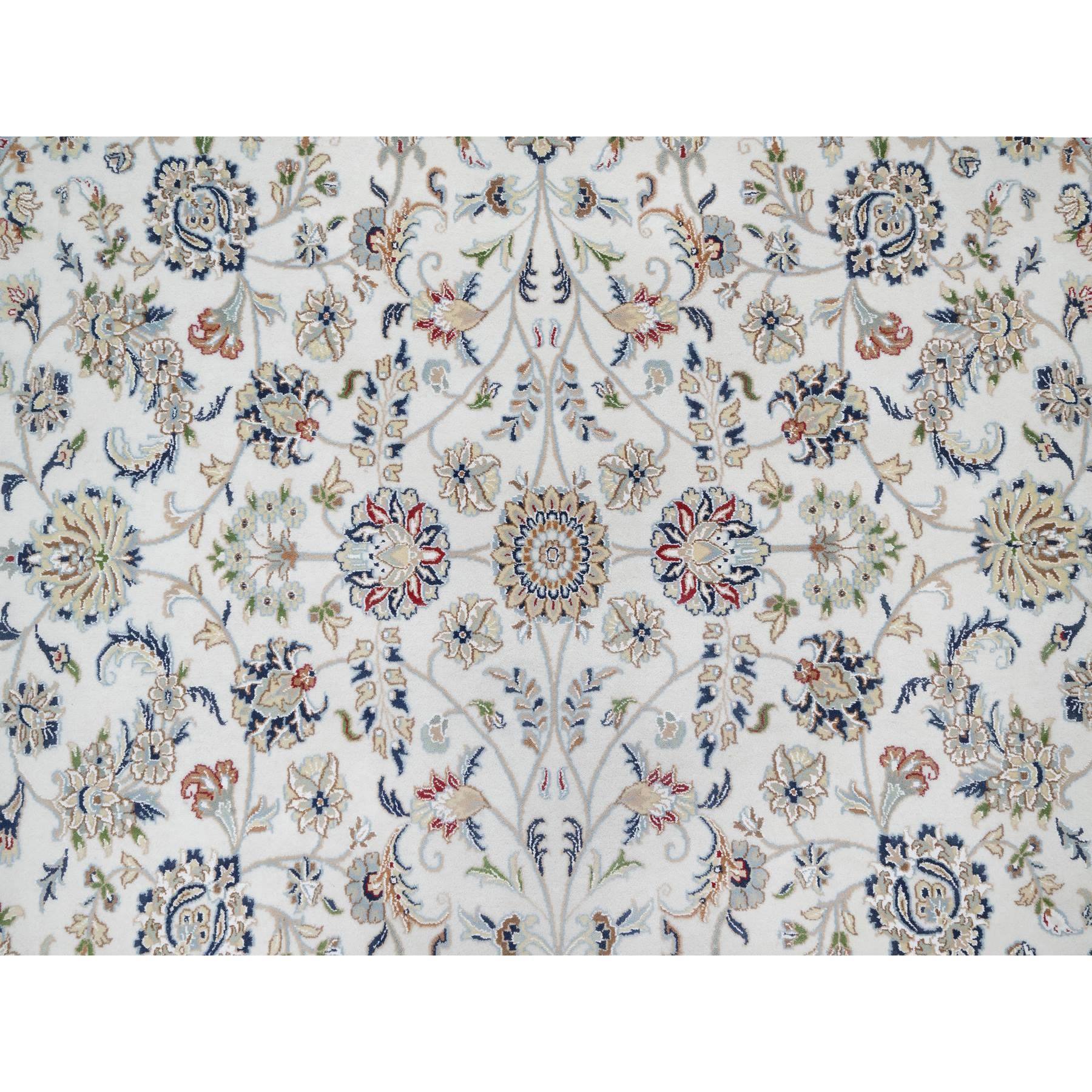 9'9"x9'9" Rice White, Hand Knotted, Wool and Silk, Nain All Over Flower Design, 250 KPSI, Oriental Rug HR90907 - Image 7