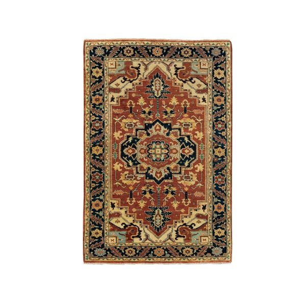3'1"x5'2" Soft And Supple Wool Red Antiqued Heriz Re-Creation Hand Knotted Oriental Rug HR62018