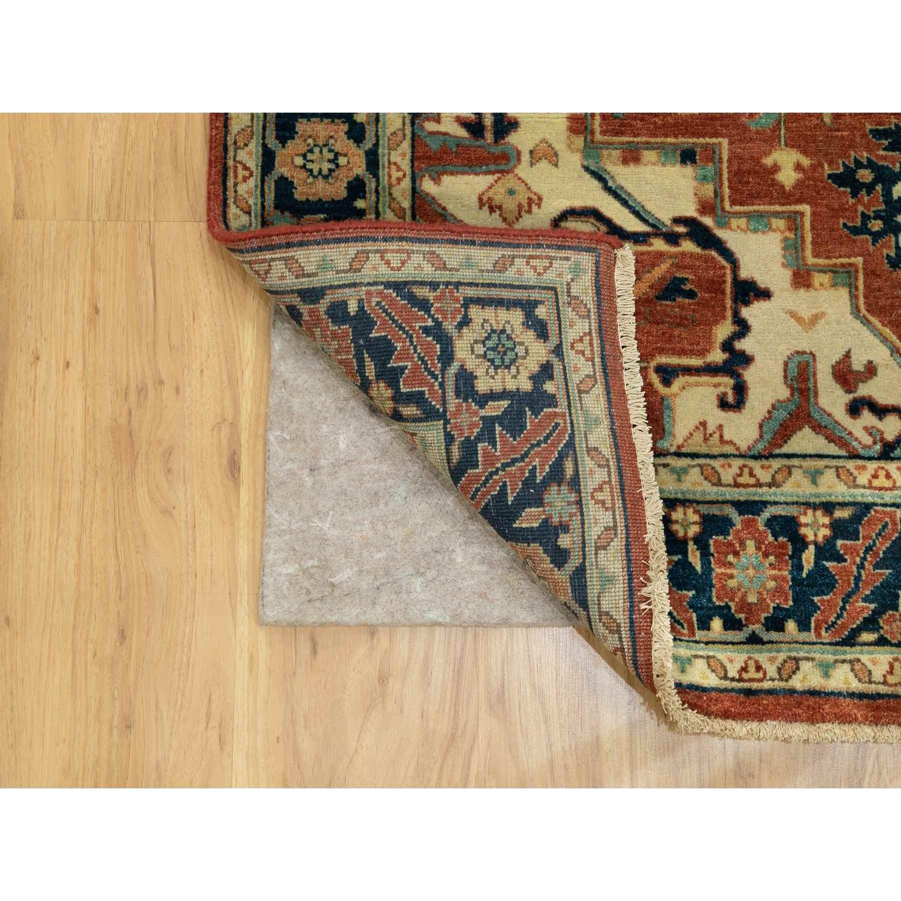 4'1"x6' Hand Knotted Red Antiqued Heriz Re-Creation Geometric Design Pure Wool Oriental Rug HR62021 - Image 3