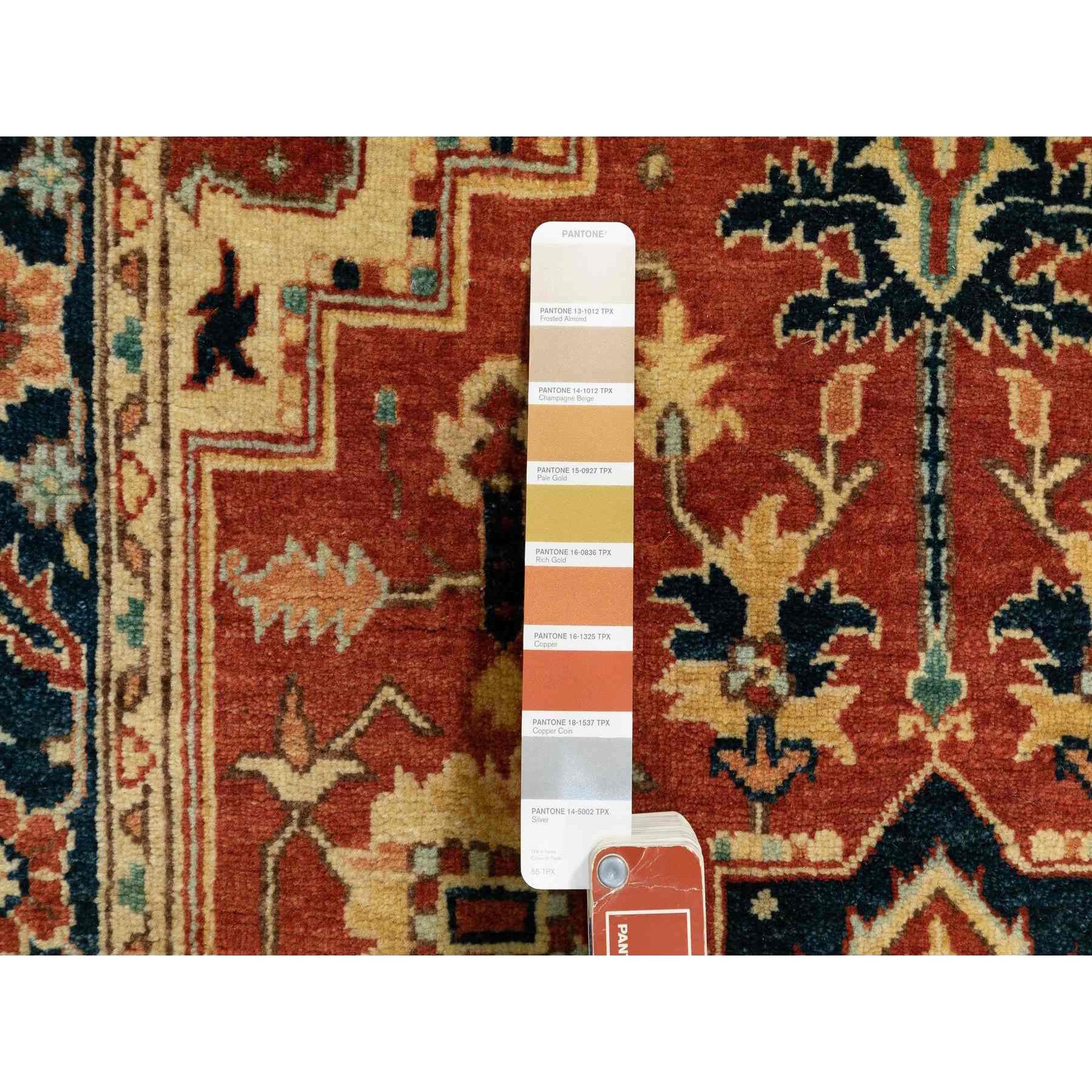 4'1"x6' Hand Knotted Red Antiqued Heriz Re-Creation Geometric Design Pure Wool Oriental Rug HR62021 - Image 4