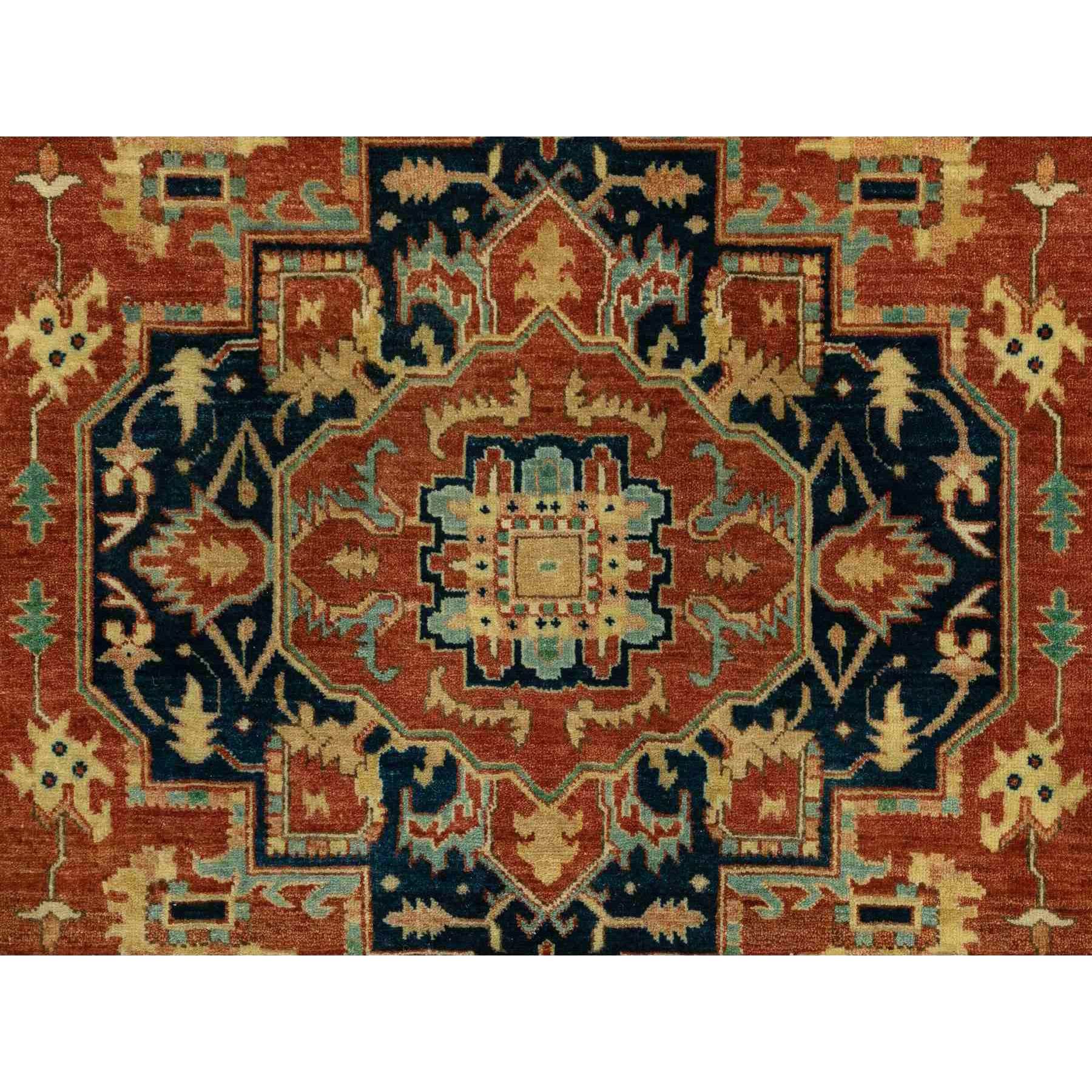 4'1"x6' Hand Knotted Red Antiqued Heriz Re-Creation Geometric Design Pure Wool Oriental Rug HR62021 - Image 5