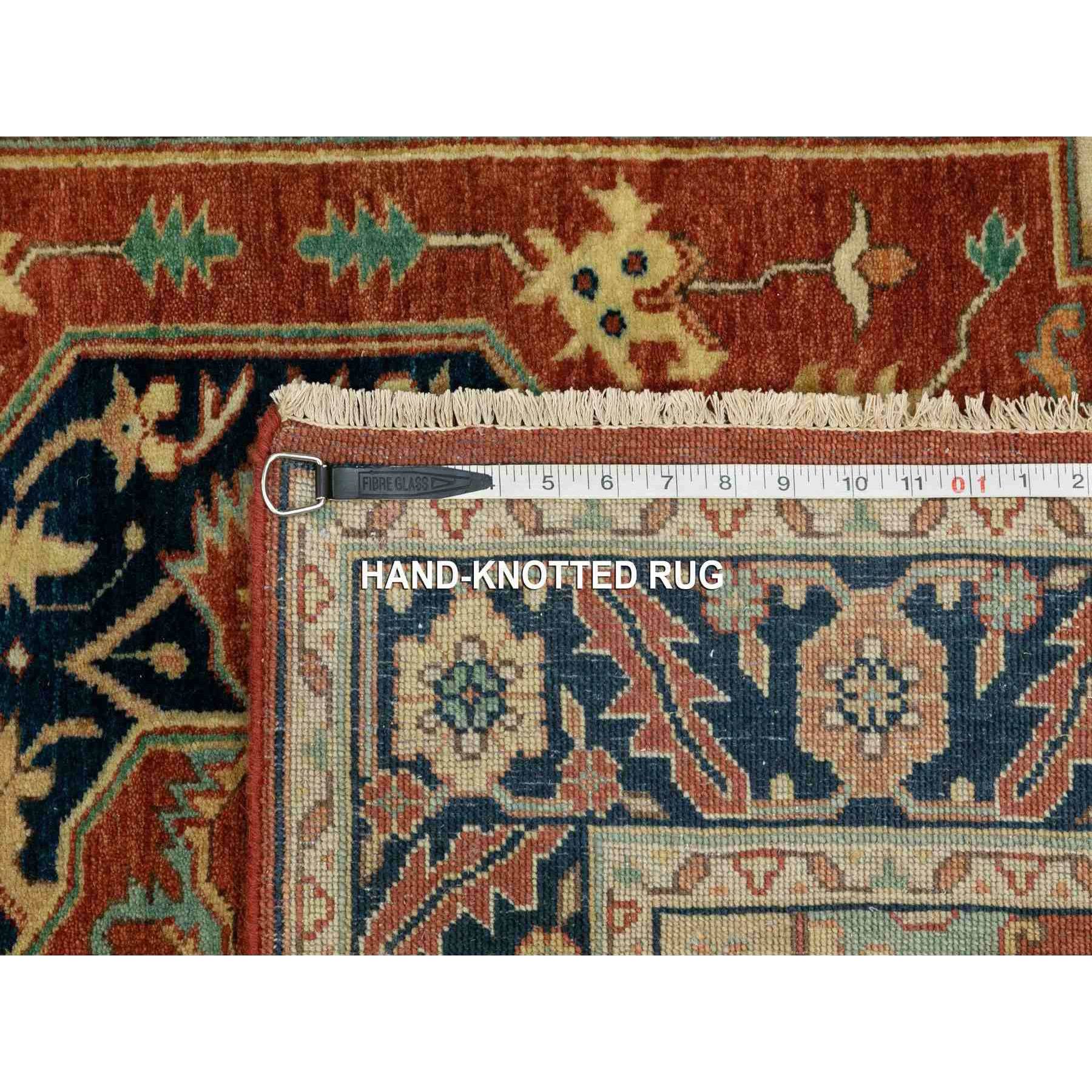4'1"x6' Hand Knotted Red Antiqued Heriz Re-Creation Geometric Design Pure Wool Oriental Rug HR62021 - Image 8