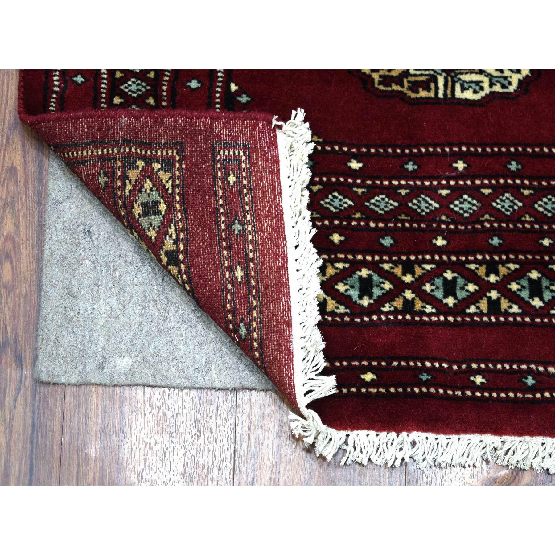 2'7"x3'9" Extra Soft Wool Hand Knotted Mori Bokara with Tribal Medallions Design Deep and Rich Red Oriental Rug HR69214 - Image 2