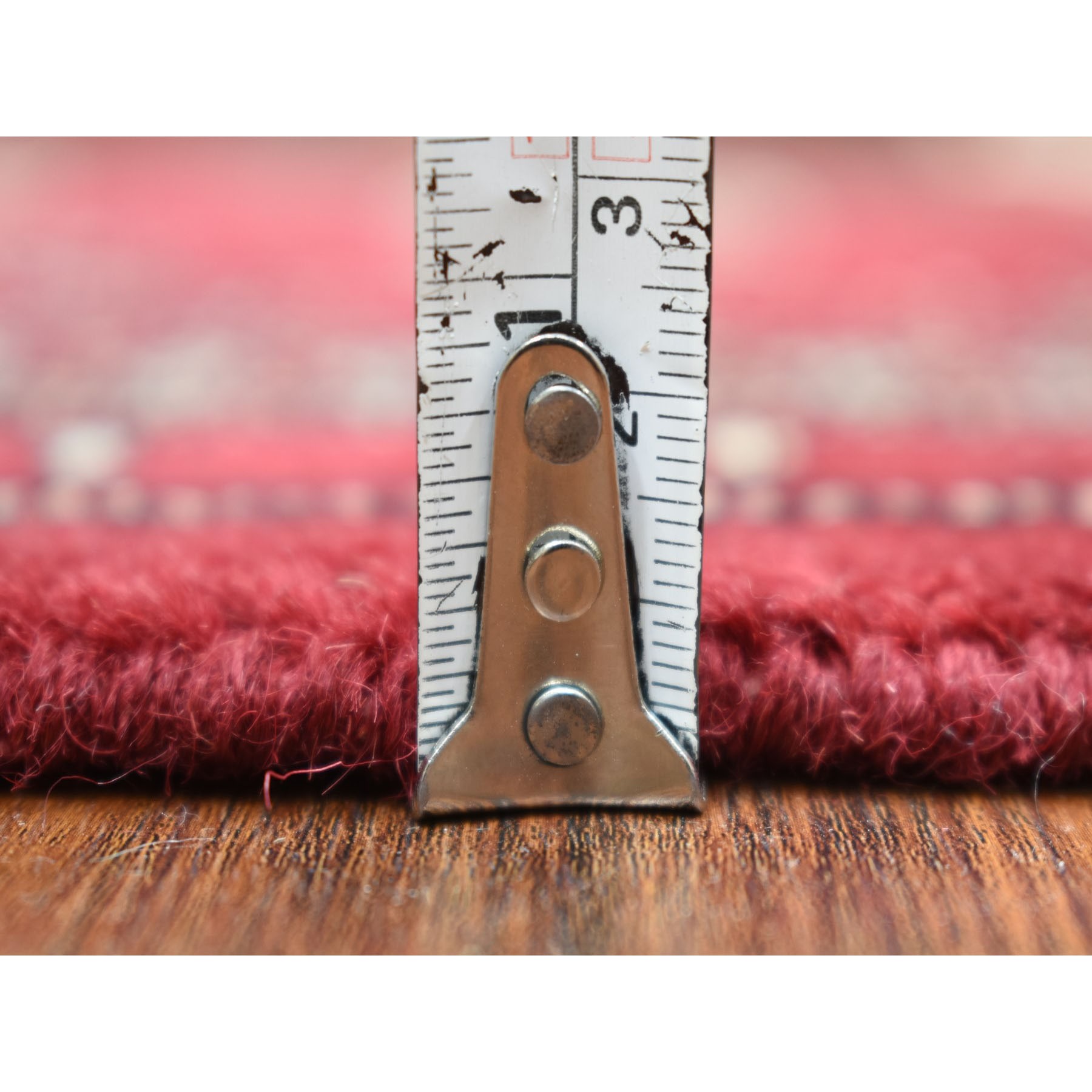 2'7"x3'9" Extra Soft Wool Hand Knotted Mori Bokara with Tribal Medallions Design Deep and Rich Red Oriental Rug HR69214 - Image 5