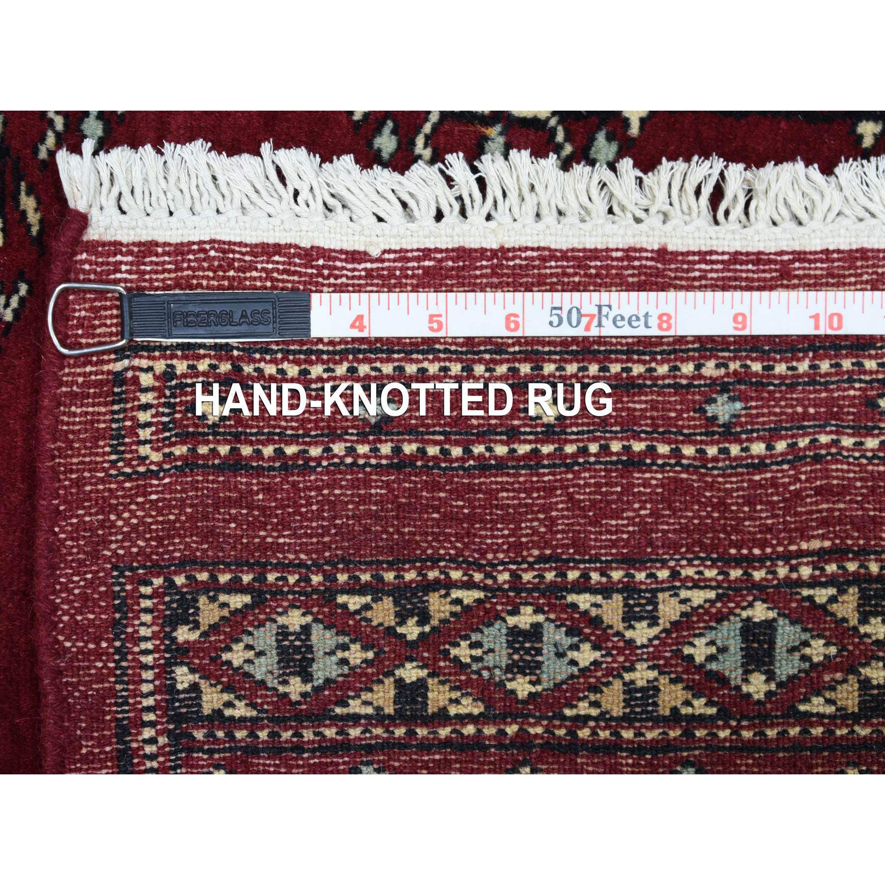 2'7"x3'9" Extra Soft Wool Hand Knotted Mori Bokara with Tribal Medallions Design Deep and Rich Red Oriental Rug HR69214 - Image 6