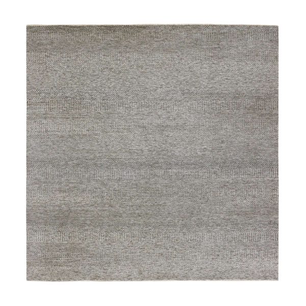 8'x8' Glacier Gray, Bohemian Modern Grass Design, Tone on Tone, Hand Knotted, Pure Undyed Wool, Square Oriental Rug HR76010