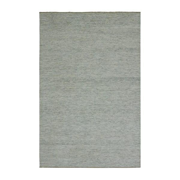 5'10"x9'1" Origami White, Hand Knotted With Organic Sustainable Textile, Tone on Tone Pure Wool, Modern Grass Design, Oriental Rug HR76024