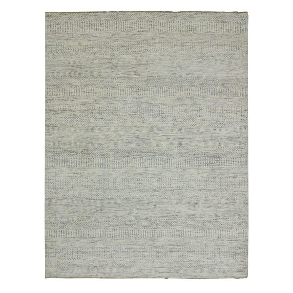 5'4"x7'1" Egret White, Tone on Tone, Soft and Pure Wool, Hand Knotted Modern Grass Design, Organic Sustainable Textile, Oriental Rug HR76026