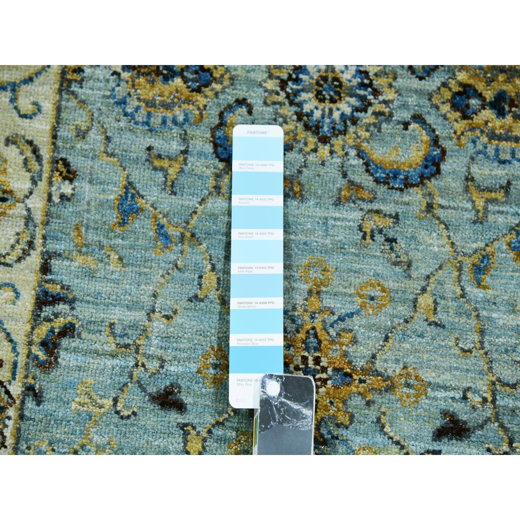 2'6"x25'8" Cerulean Blue, Hand Knotted Natural Dyes, Pure Wool, Denser Weave, Shah Abbas XL Runner With Floral Design, Agra Oriental Rug HR76037 - Image 4